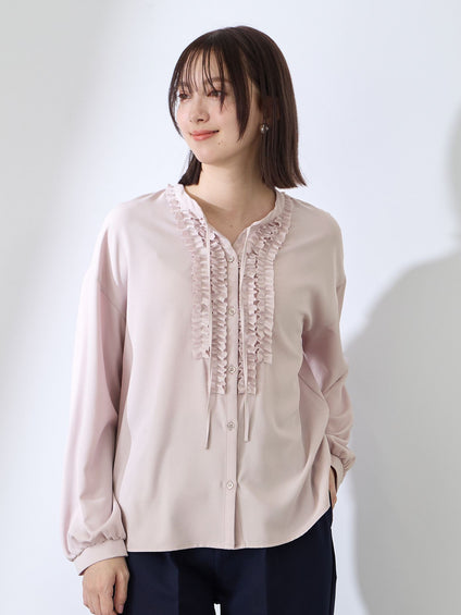 ストレッチジョーゼットミニフリルブラウス