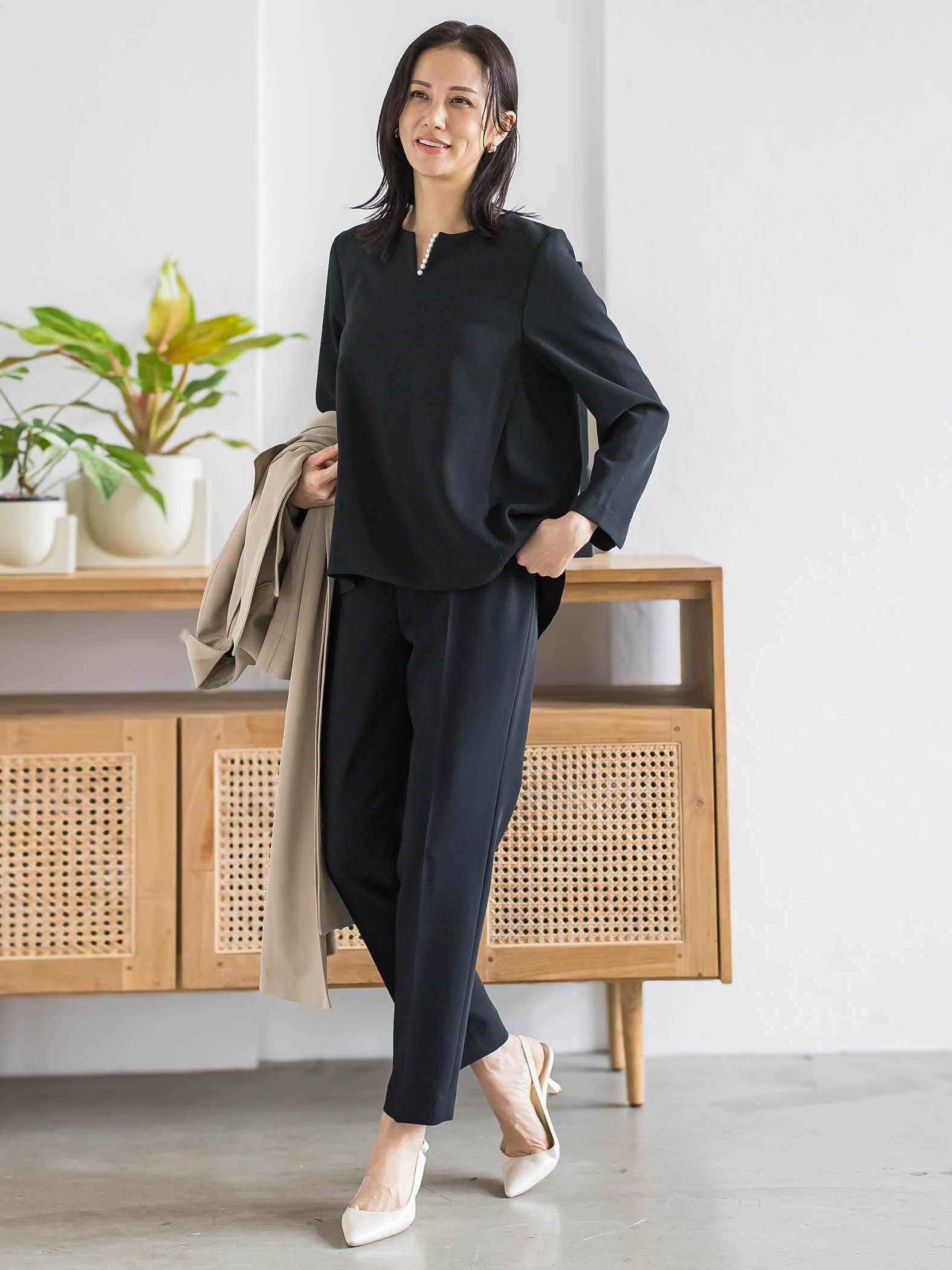 トリクシオンキーネックブラウス≪セットアップ対応/手洗い可能≫