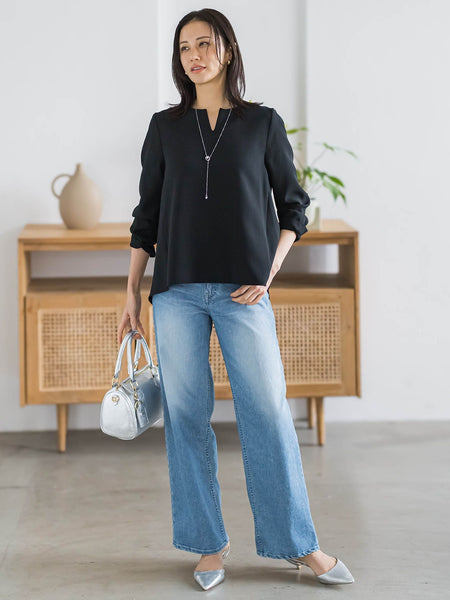 トリクシオンキーネックブラウス≪セットアップ対応/手洗い可能≫