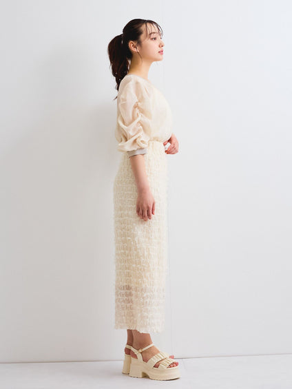 シャーリングシフォンタイトスカート≪手洗い可能≫