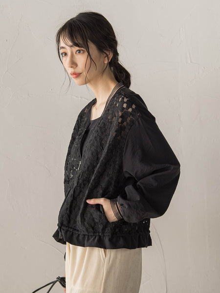 フラワー刺繍レースブルゾン