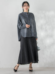 バンドカラーデニムシャツ≪洗濯機で洗える≫