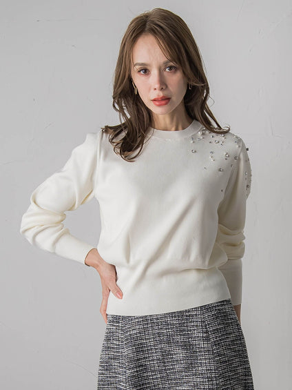 アシメパールビジューニット