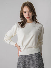 アシメパールビジューニット