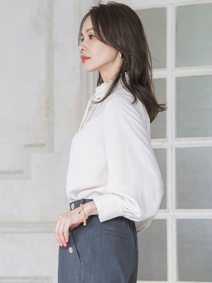 フリルネックボウタイブラウス≪洗濯機で洗える≫