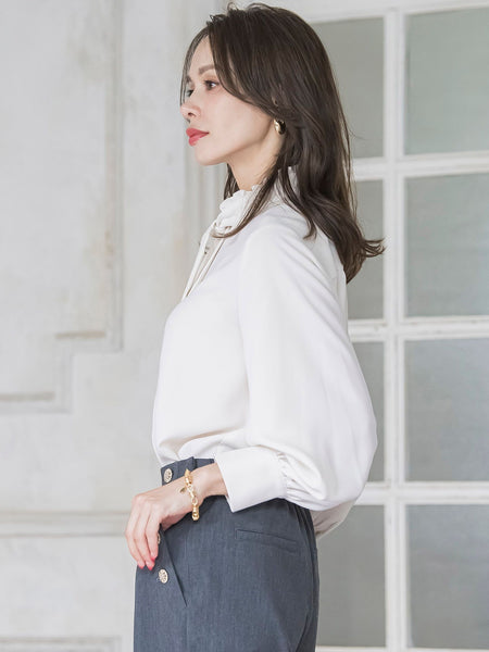 フリルネックボウタイブラウス≪洗濯機で洗える≫