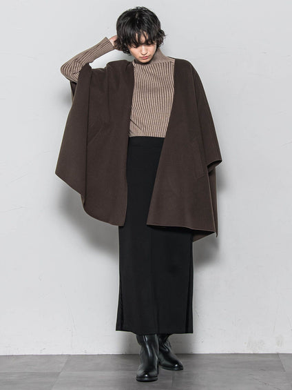 ニット両面パイルノーカラーポンチョ