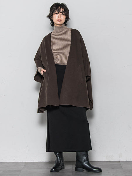 ニット両面パイルノーカラーポンチョ