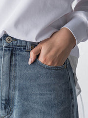 デニムワイドパンツ≪洗濯機で洗える≫