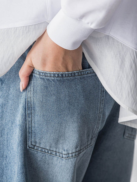 デニムワイドパンツ≪洗濯機で洗える≫