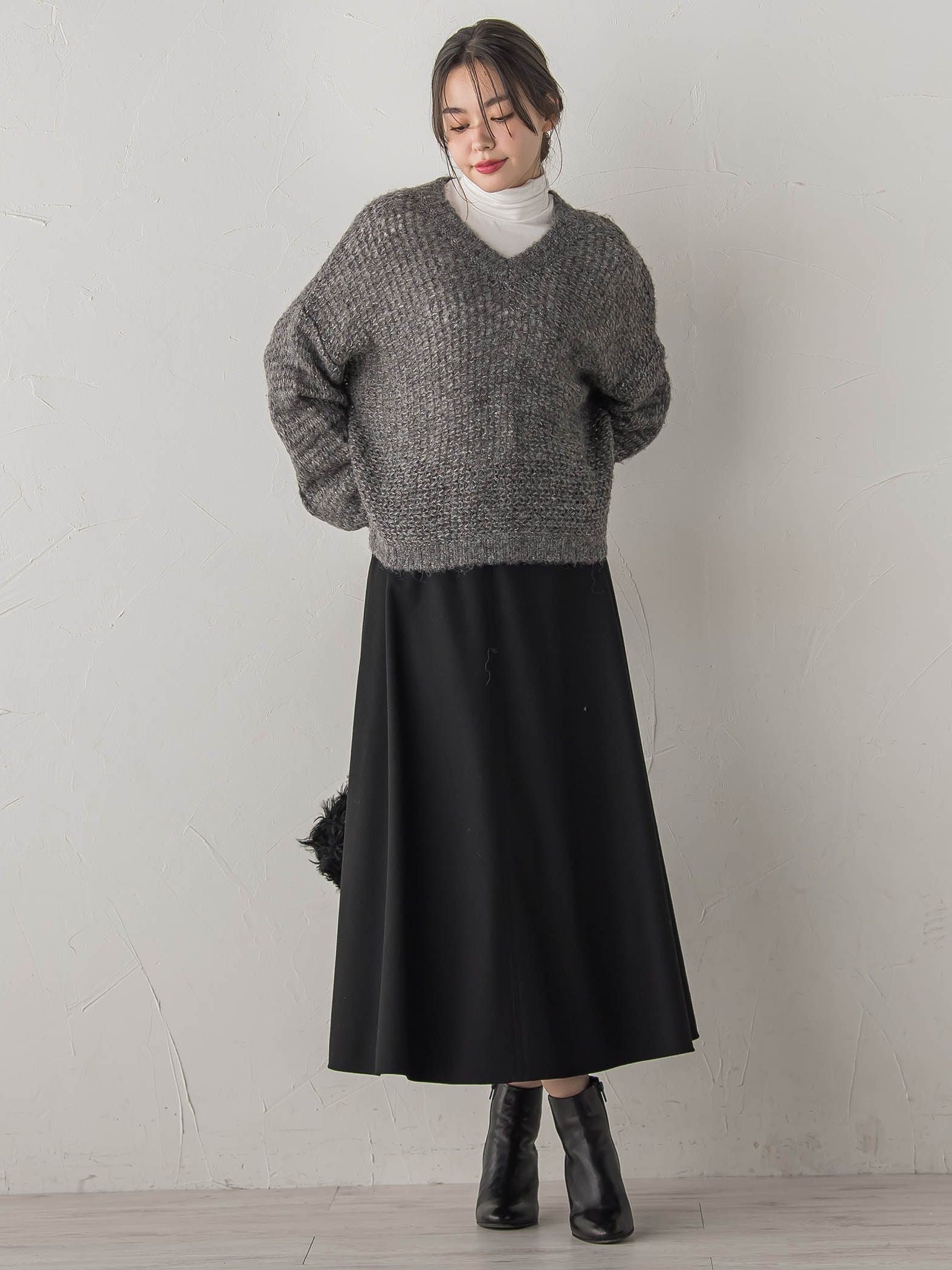 【WEB限定】モヘヤラメVネックショートプルオーバー≪手洗い可能≫