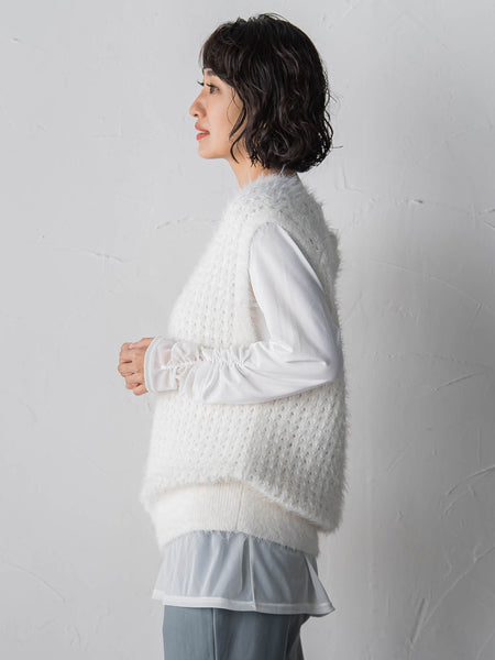 【大きいサイズ】透かしフェザーニットジレ