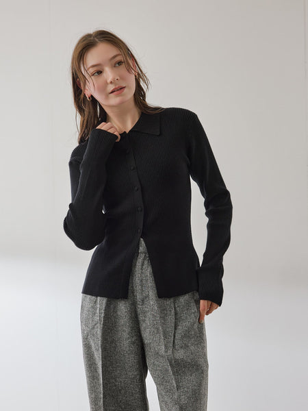 くるみボタンポロニットカーディガン≪手洗い可能≫