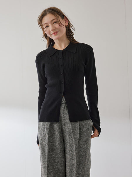 くるみボタンポロニットカーディガン≪手洗い可能≫