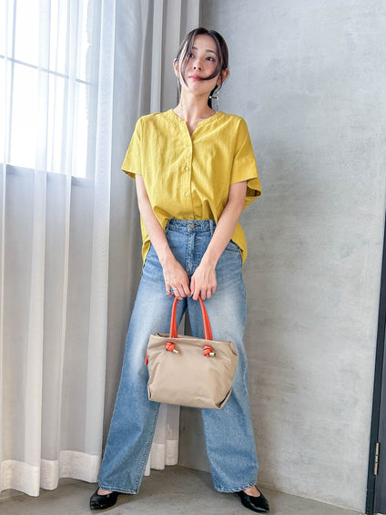 【WEB限定】レーヨンリネンポプリンVネックブラウス
