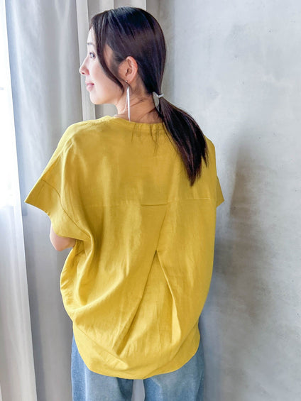 【WEB限定】レーヨンリネンポプリンVネックブラウス