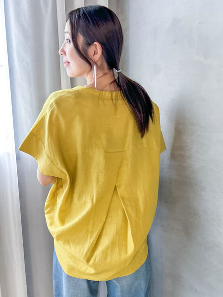 【WEB限定】レーヨンリネンポプリンVネックブラウス