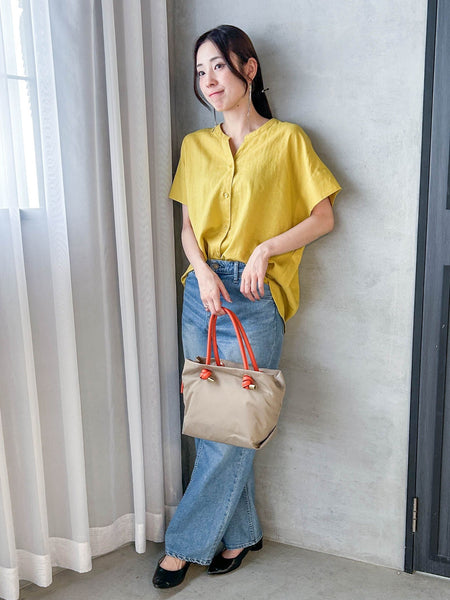 【WEB限定】レーヨンリネンポプリンVネックブラウス