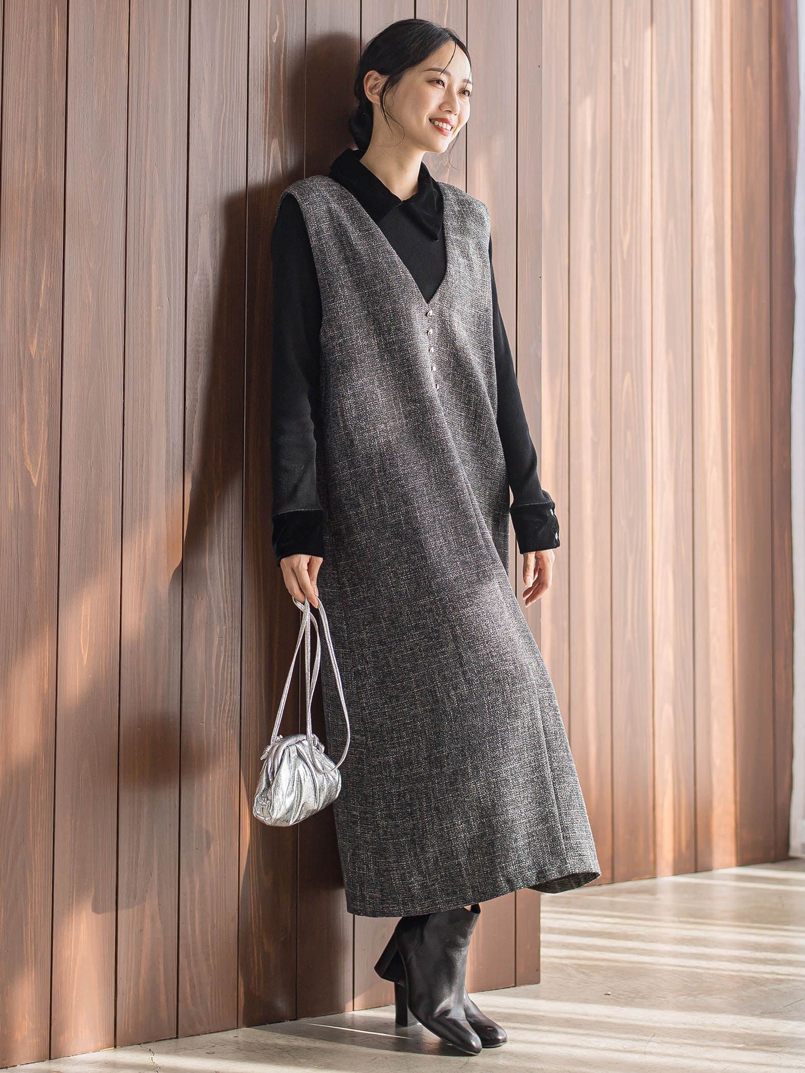 ツィードVネックジャンスカワンピース