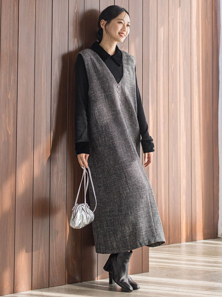 ツィードVネックジャンスカワンピース