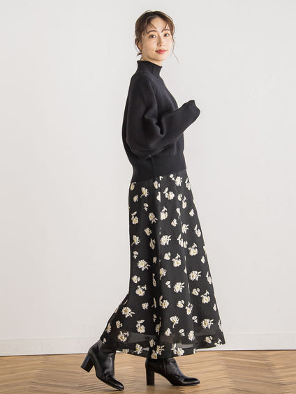 メタルフラワージャガードスカート≪手洗い可能≫