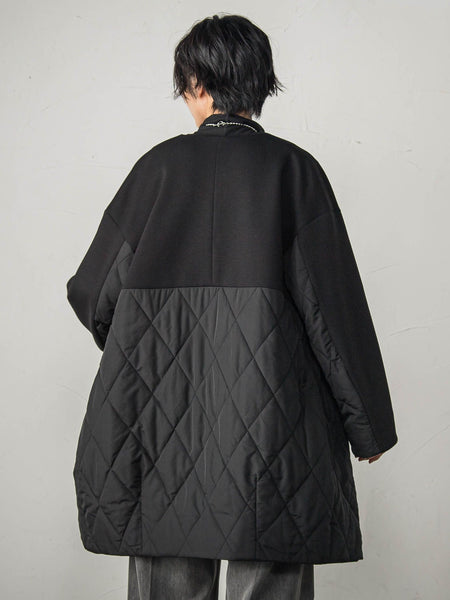 ダンボール×キルティングロングノーカラーブルゾン