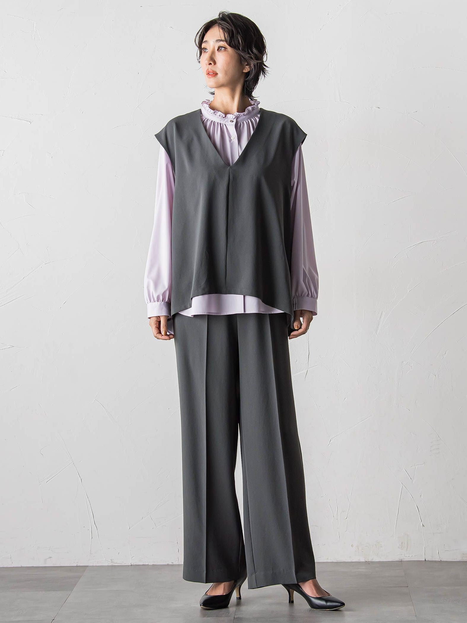 ハイストレッチカルゼワイドパンツ