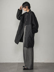 ダンボール×キルティングロングノーカラーブルゾン