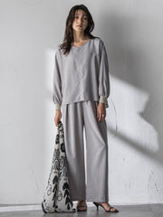 【一瞬で楽とキレイを叶える】タンブラーオックスギャザー袖ブラウス≪手洗い可能≫