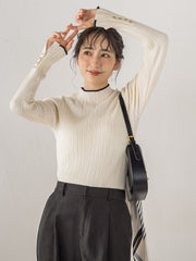 袖ボタンランダムリブニット≪手洗い可能≫