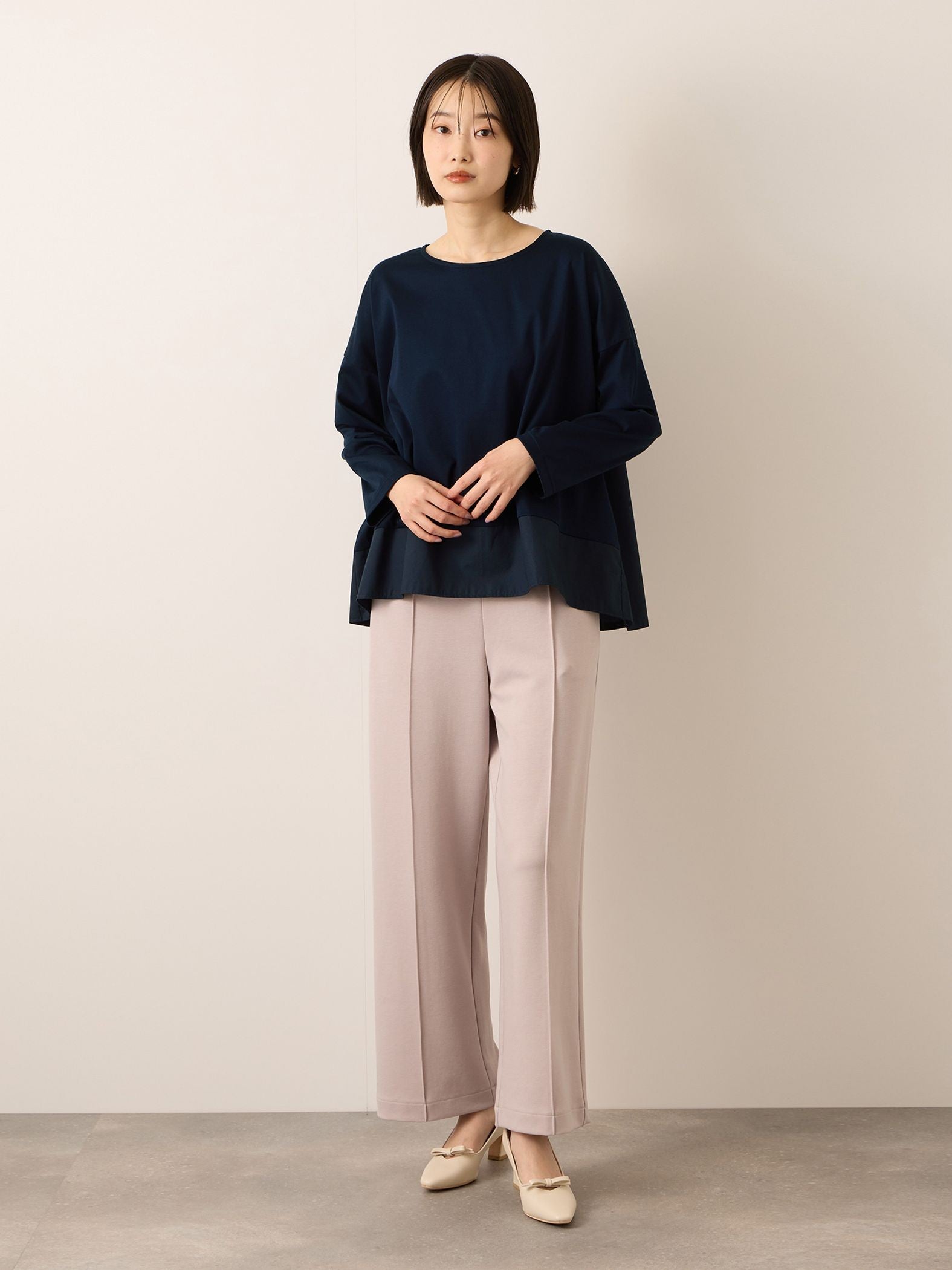 《予約》【機能するミニマル服】異素材プルオーバー 《接触冷感》