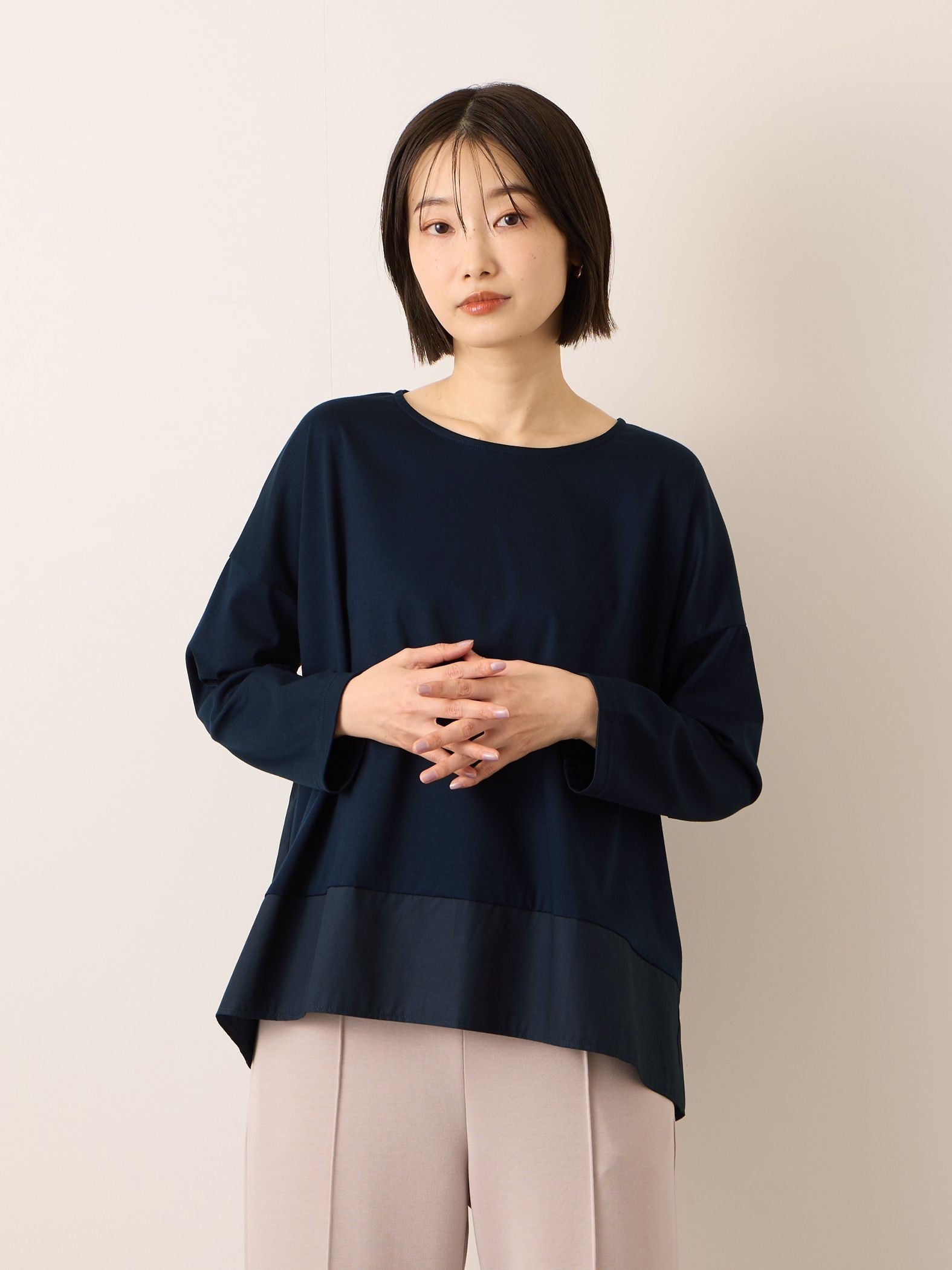 《予約》【機能するミニマル服】異素材プルオーバー 《接触冷感》