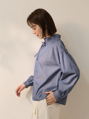 ブロードストライプフリルネックブラウス