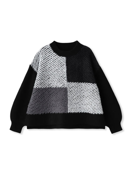 シャギージャガード切替えニット≪手洗い可能≫