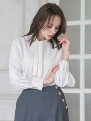 フリルネックボウタイブラウス≪洗濯機で洗える≫