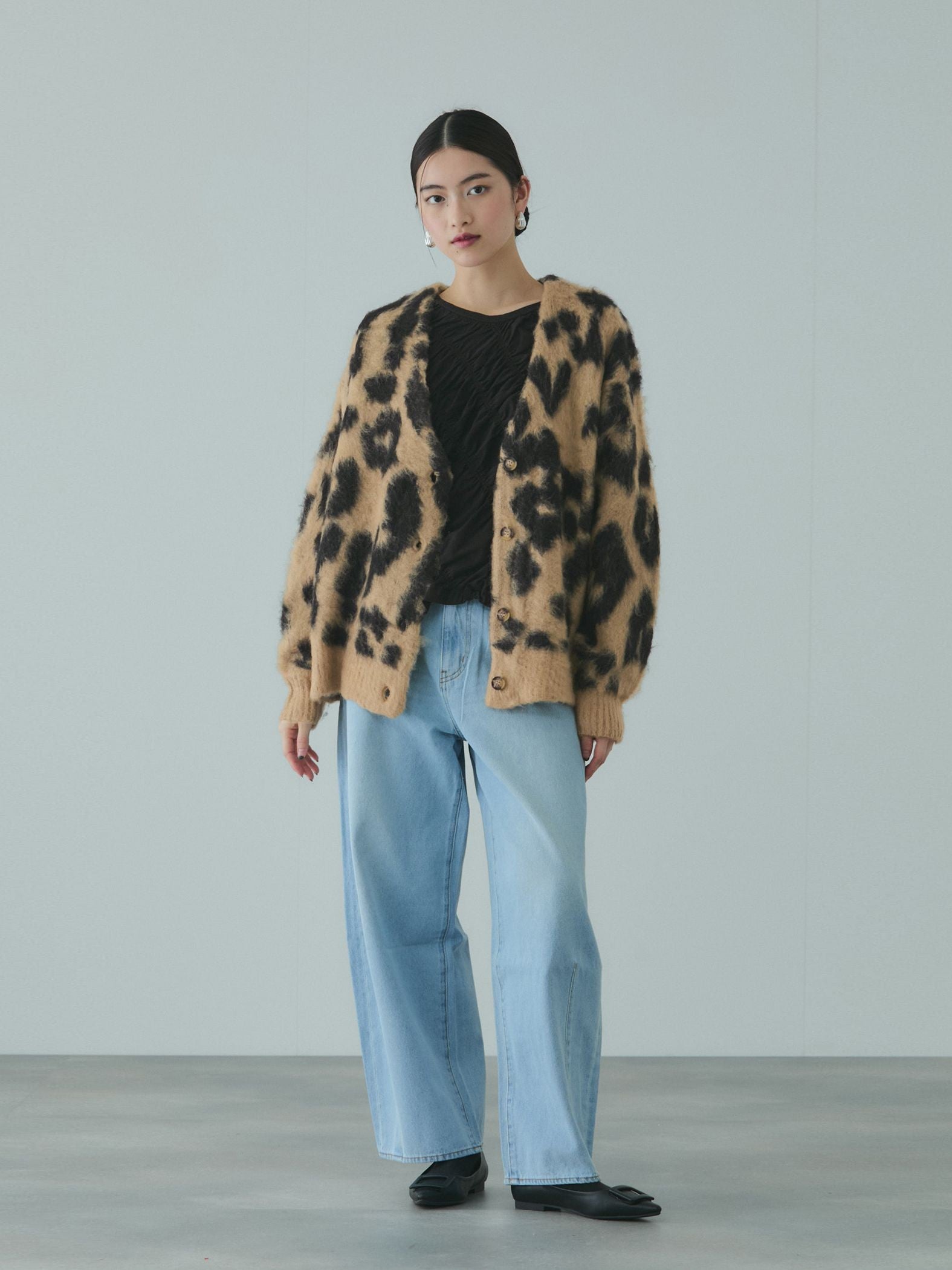 レオパードジャガードシャギーニットカーディガン