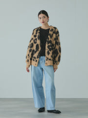 レオパードジャガードシャギーニットカーディガン