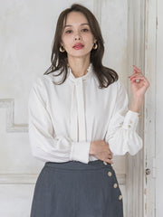 フリルネックボウタイブラウス≪洗濯機で洗える≫