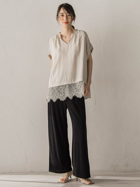 【WEB限定】キーネックレース切替ブラウス