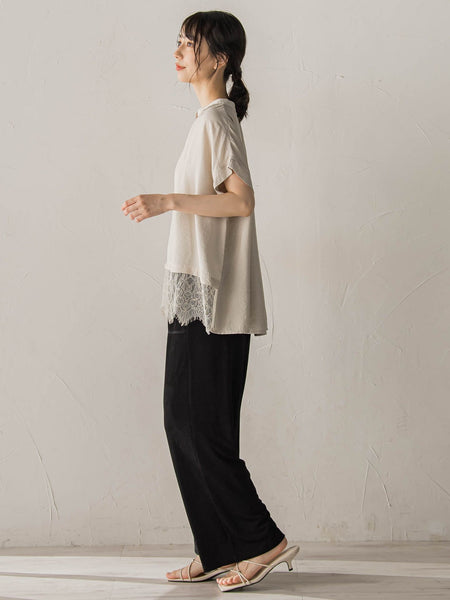 【WEB限定】キーネックレース切替ブラウス