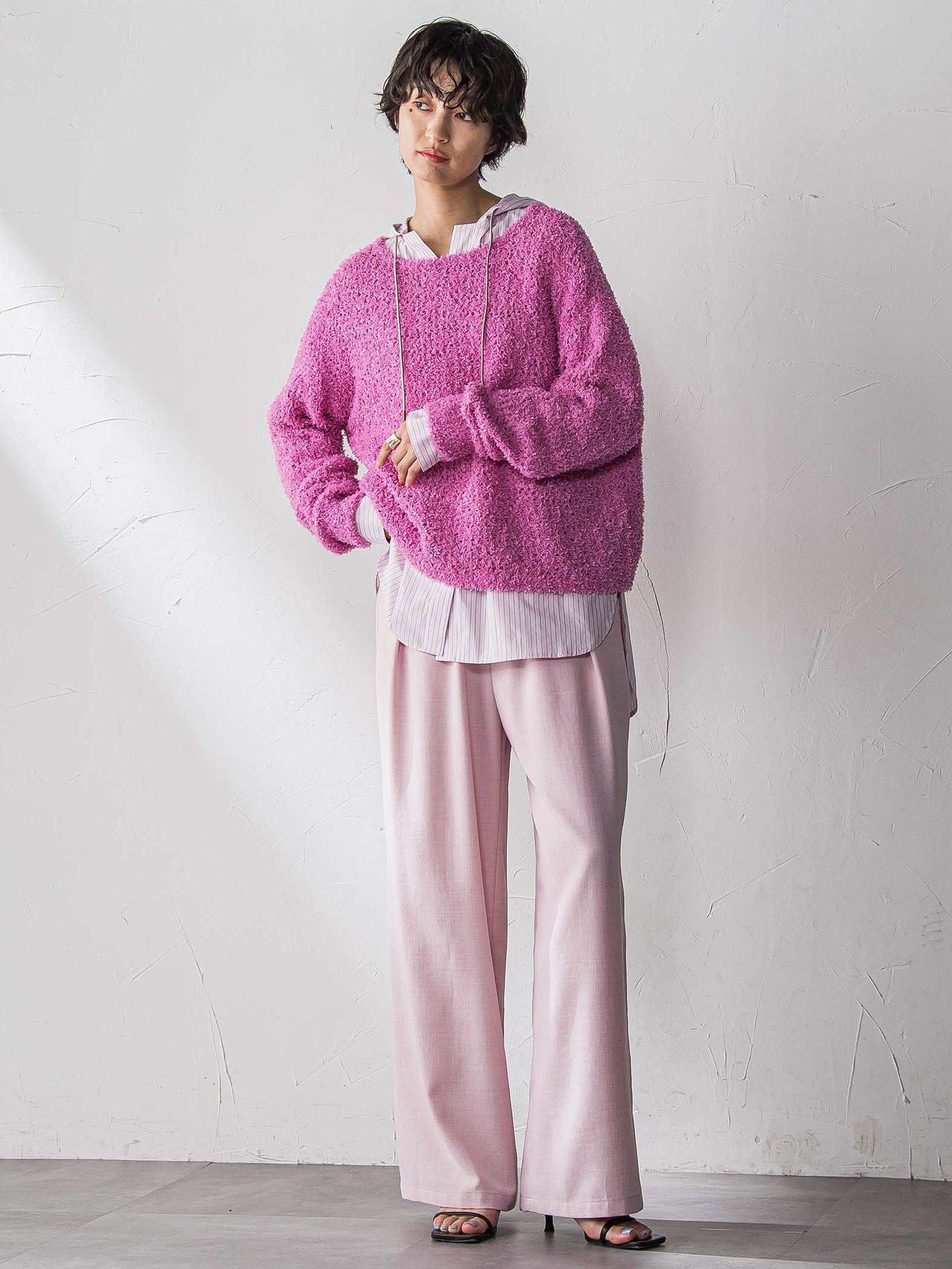 ファンシーヤーンボートネックニットプルオーバー≪手洗い可能≫