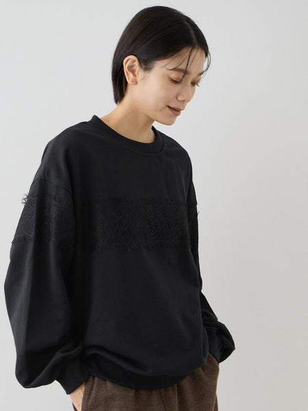 裏毛レースドッキングプルオーバー