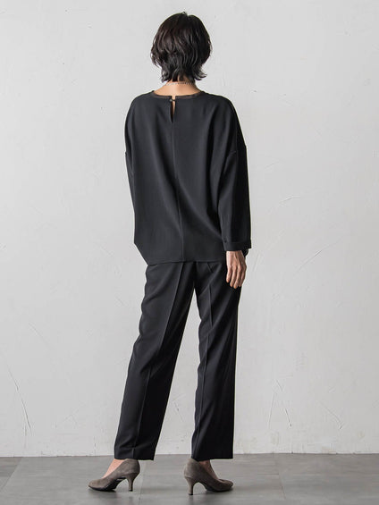 【大きいサイズ】ハイストレッチカルゼストレートパンツ