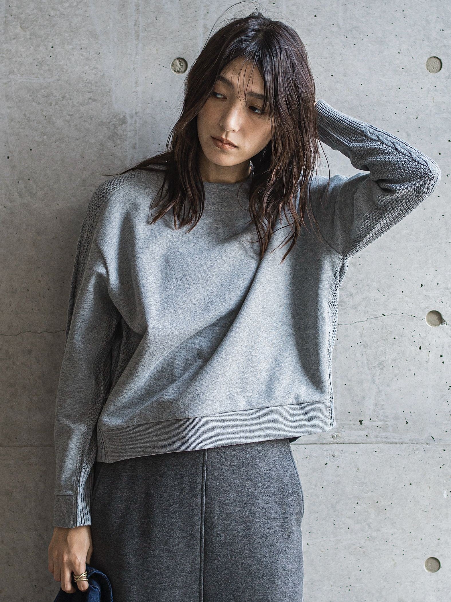 【WEB限定】裏毛×ニット前後ドッキングプルオーバー≪手洗い可能≫
