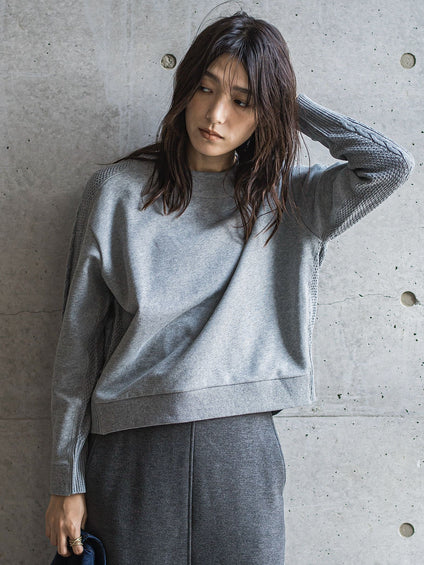 【WEB限定】裏毛×ニット前後ドッキングプルオーバー≪手洗い可能≫