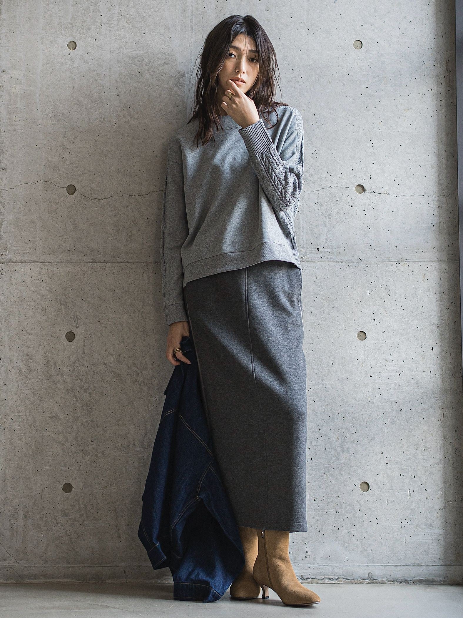 【WEB限定】裏毛×ニット前後ドッキングプルオーバー≪手洗い可能≫