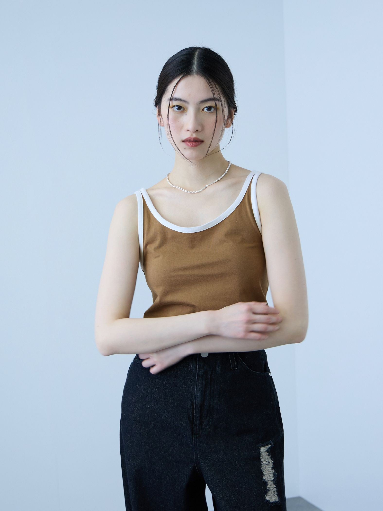 バイカラーパイピングタンクトップ