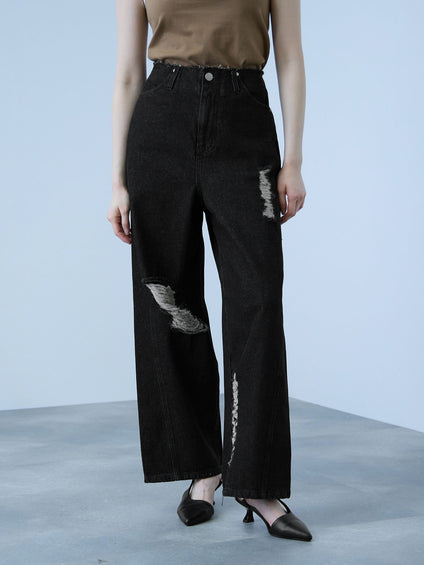 【大人の抜け感】デニムカットオフダメージパンツ