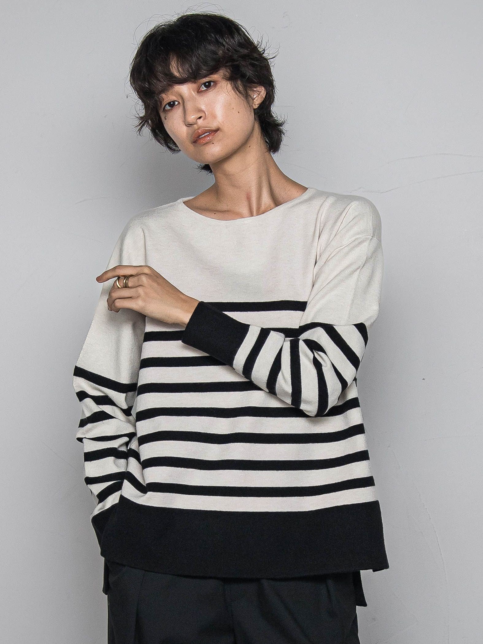 【ふわもち】ボーダーニット≪洗濯機で洗える≫