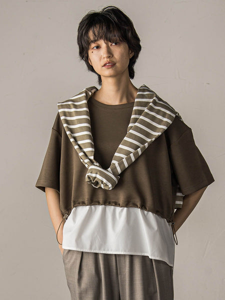 【WEB限定】シャツレイヤード風プルオーバー≪手洗い可能≫